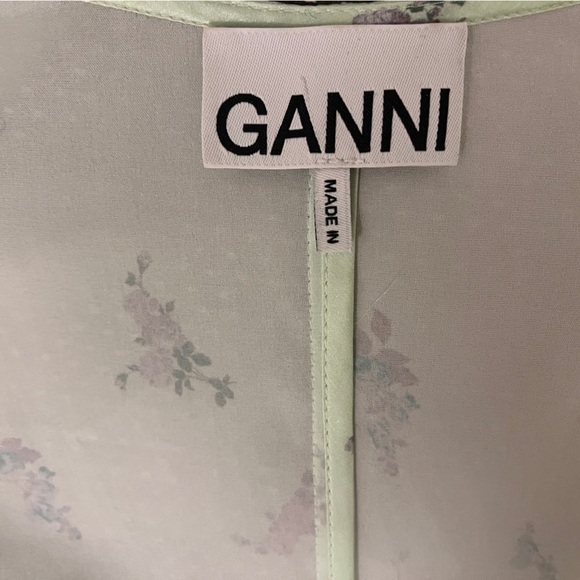 Ganni Light Green Floral Long Sleeve Dress - Picture 9 of 12